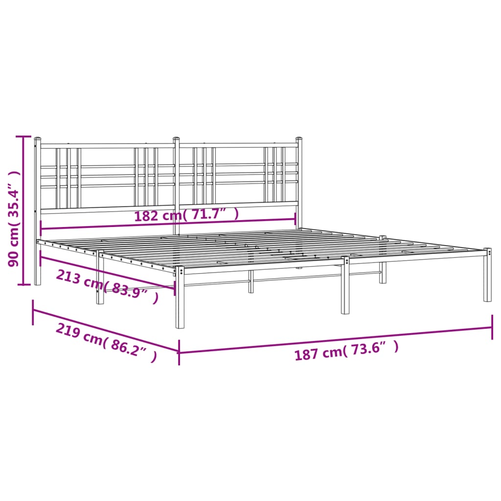 Metal Bed Frame without Mattress with Headboard White 183x213cm