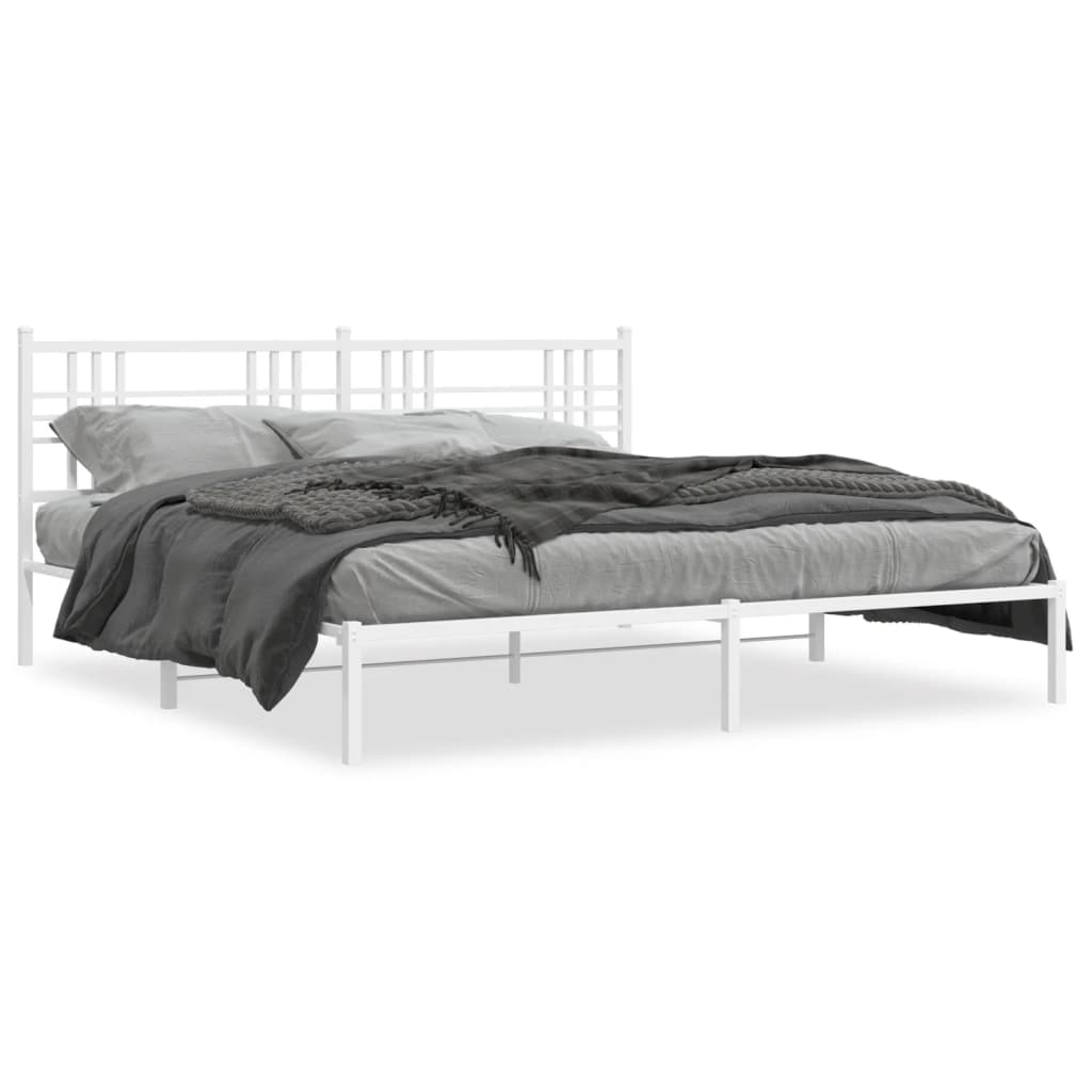 Metal Bed Frame without Mattress with Headboard White 193x203cm