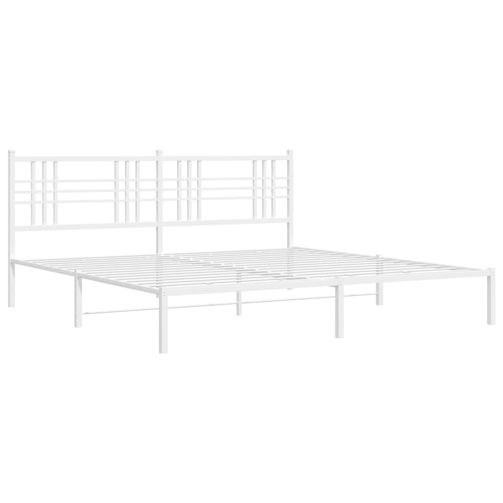 Metal Bed Frame without Mattress with Headboard White 193x203cm