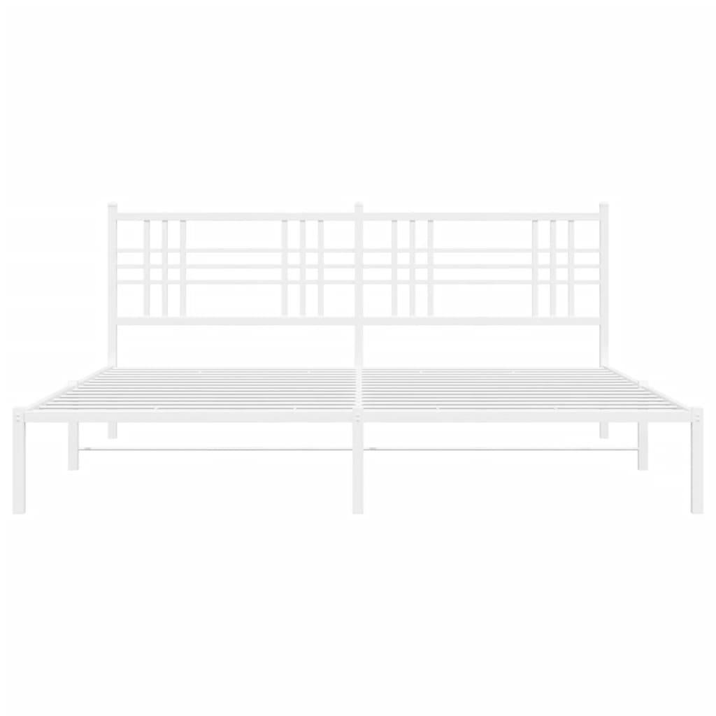 Metal Bed Frame without Mattress with Headboard White 193x203cm