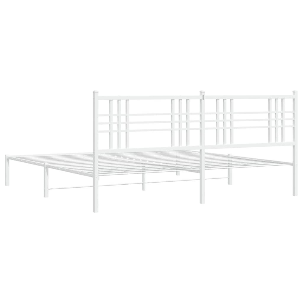 Metal Bed Frame without Mattress with Headboard White 193x203cm