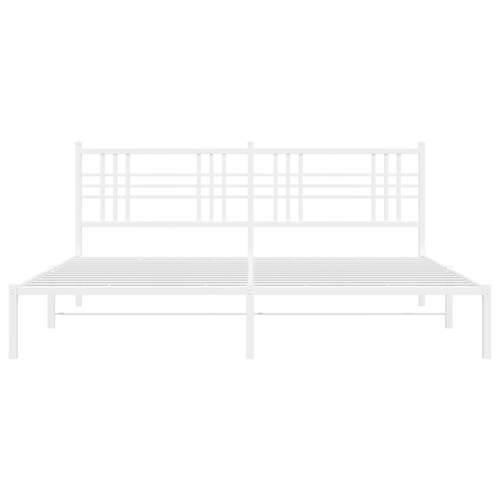 Metal Bed Frame without Mattress with Headboard White 200x200cm
