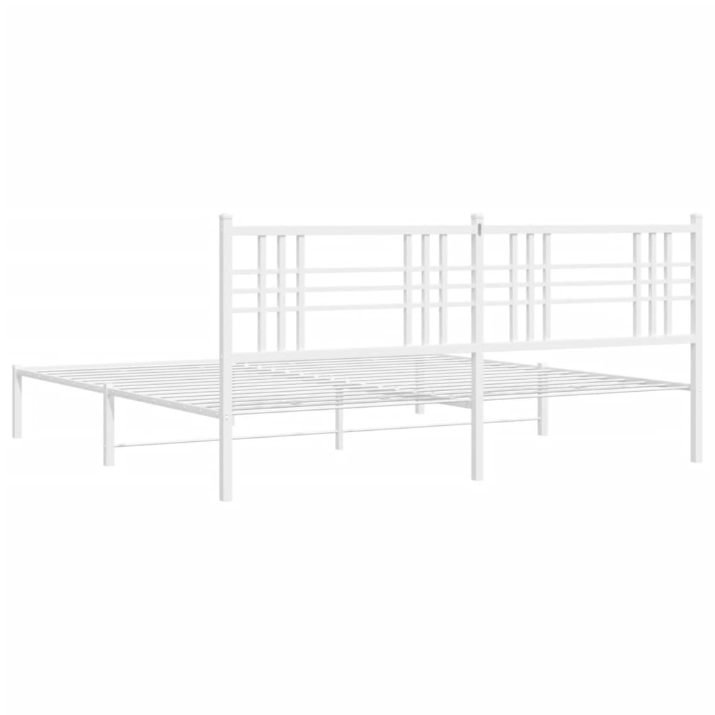 Metal Bed Frame without Mattress with Headboard White 200x200cm