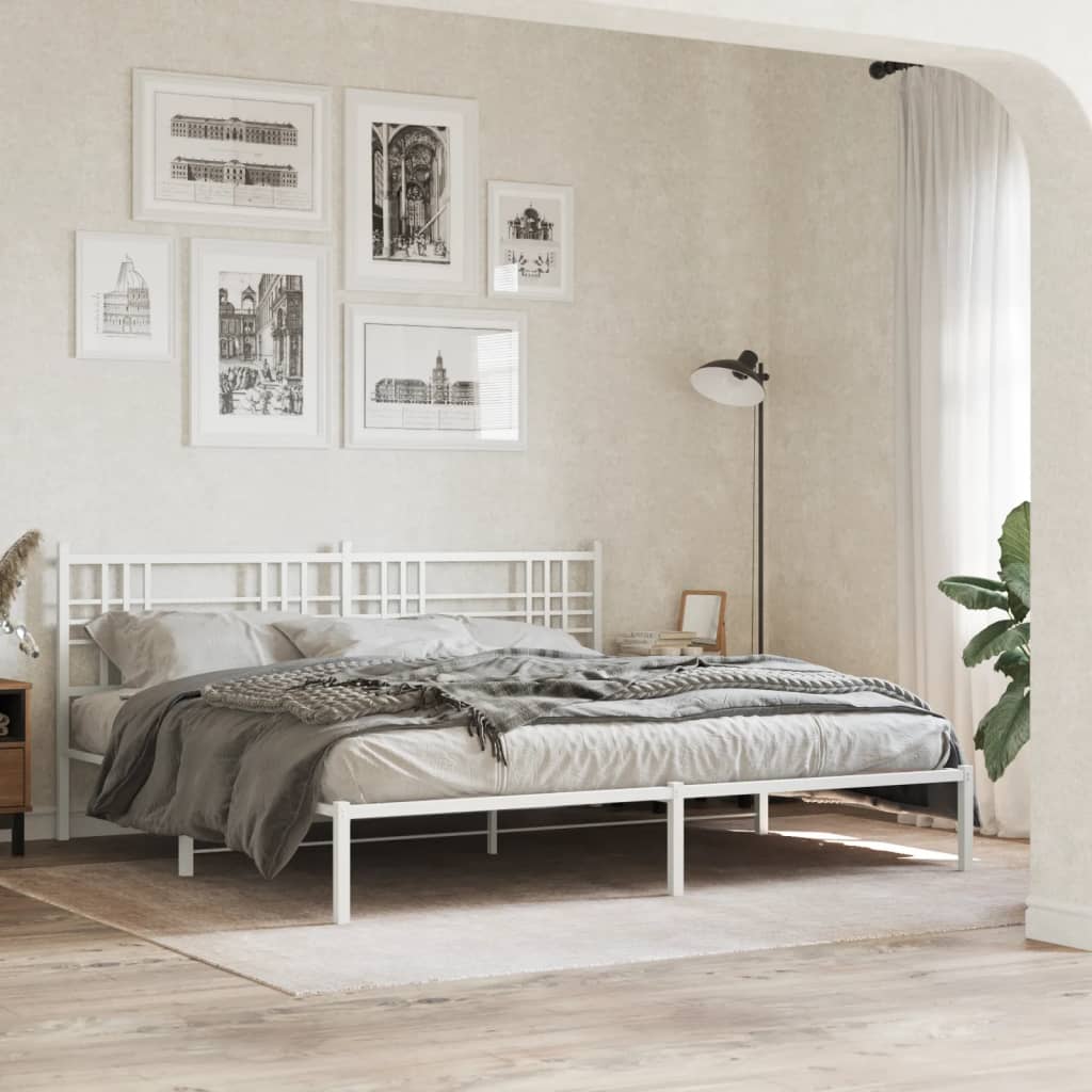 Metal Bed Frame without Mattress with Headboard White 200x200cm