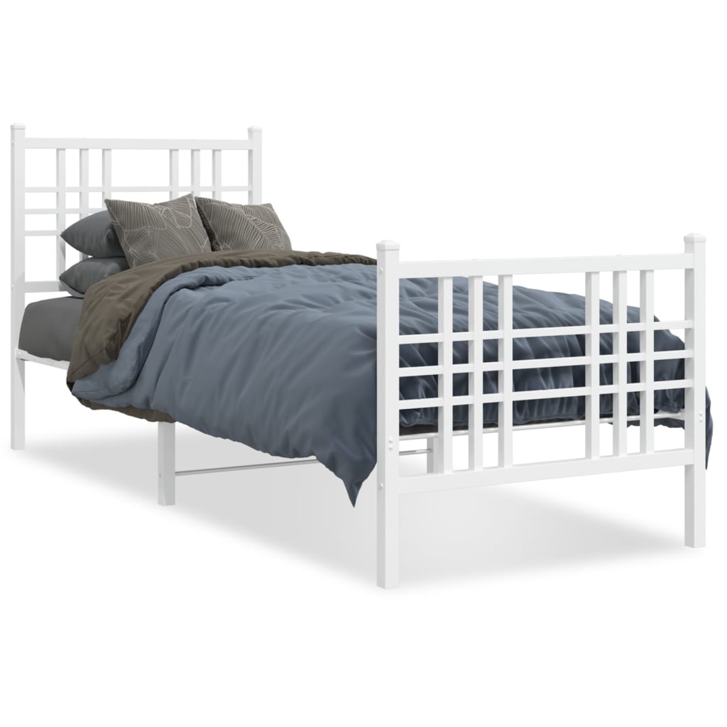 Metal Bed Frame without Mattress with Footboard White 75x190cm