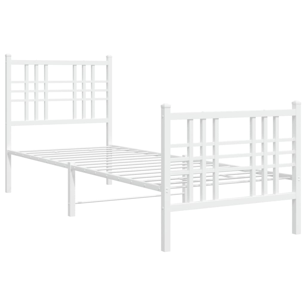 Metal Bed Frame without Mattress with Footboard White 75x190cm