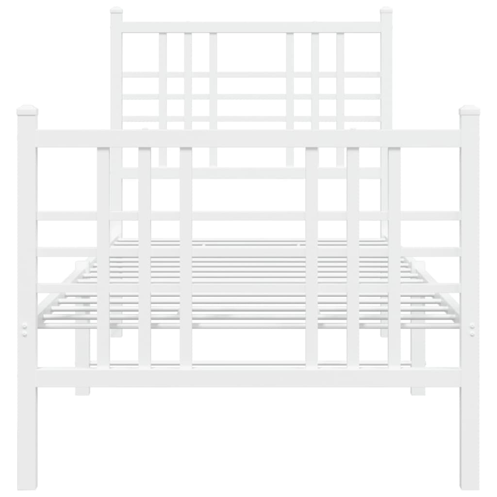 Metal Bed Frame without Mattress with Footboard White 75x190cm