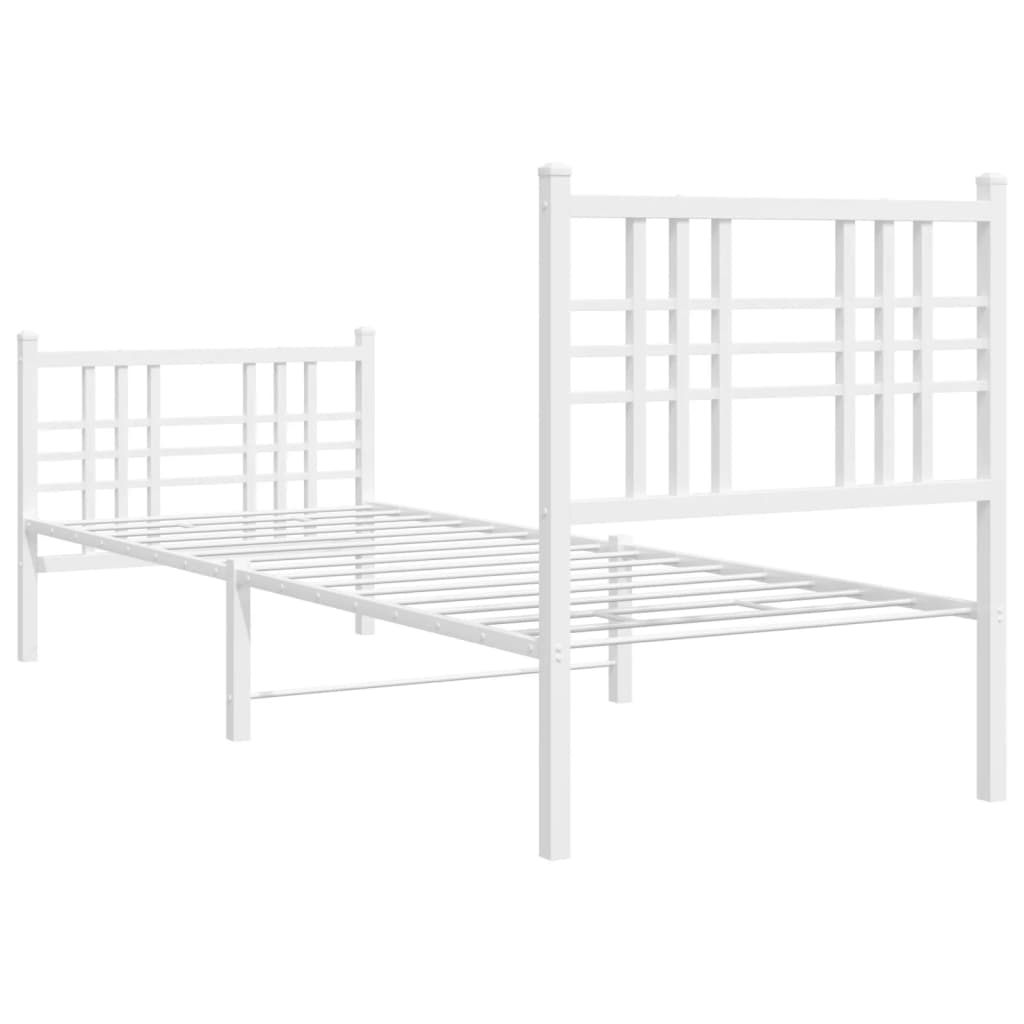 Metal Bed Frame without Mattress with Footboard White 75x190cm
