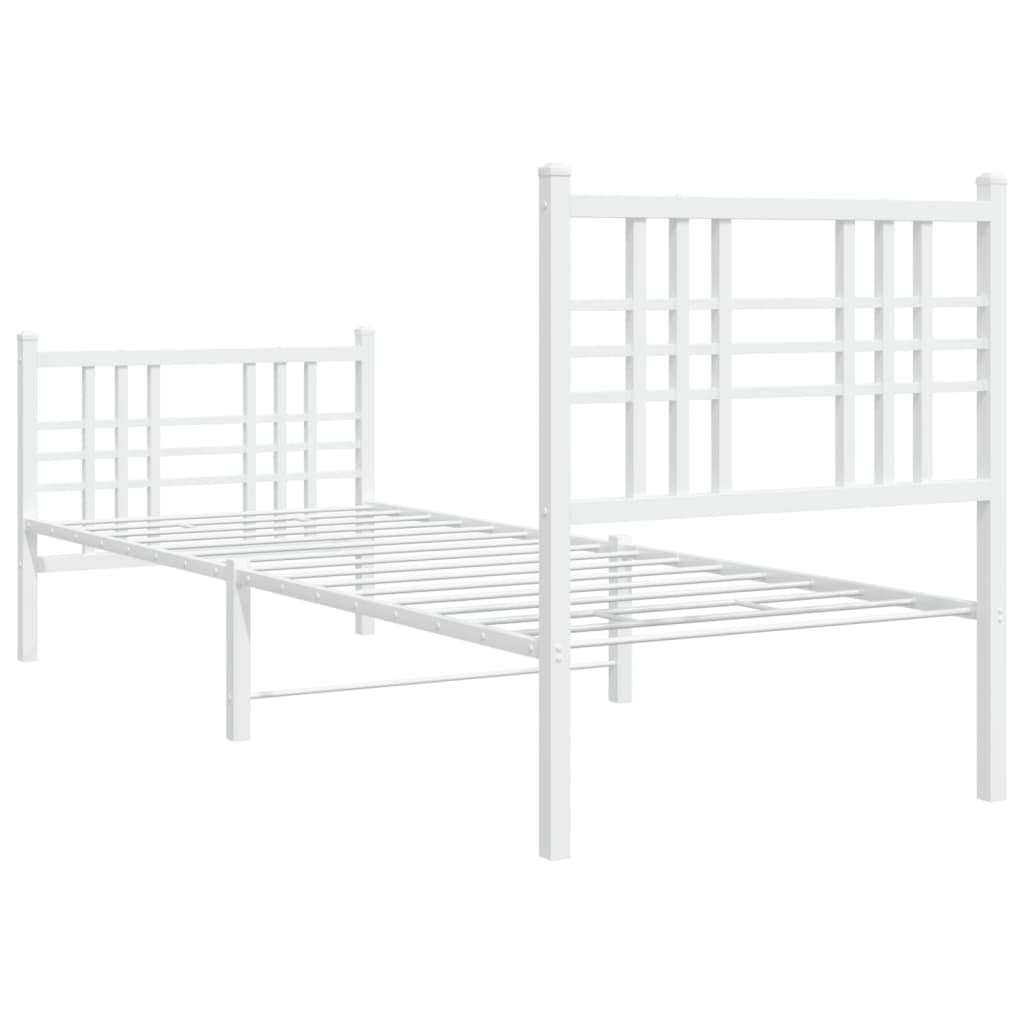 Metal Bed Frame without Mattress with Footboard White 80x200cm