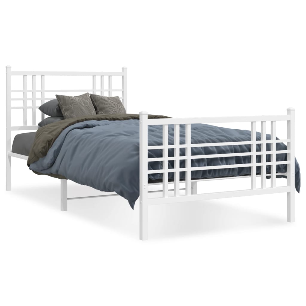 Metal Bed Frame without Mattress with Footboard White 90x200cm