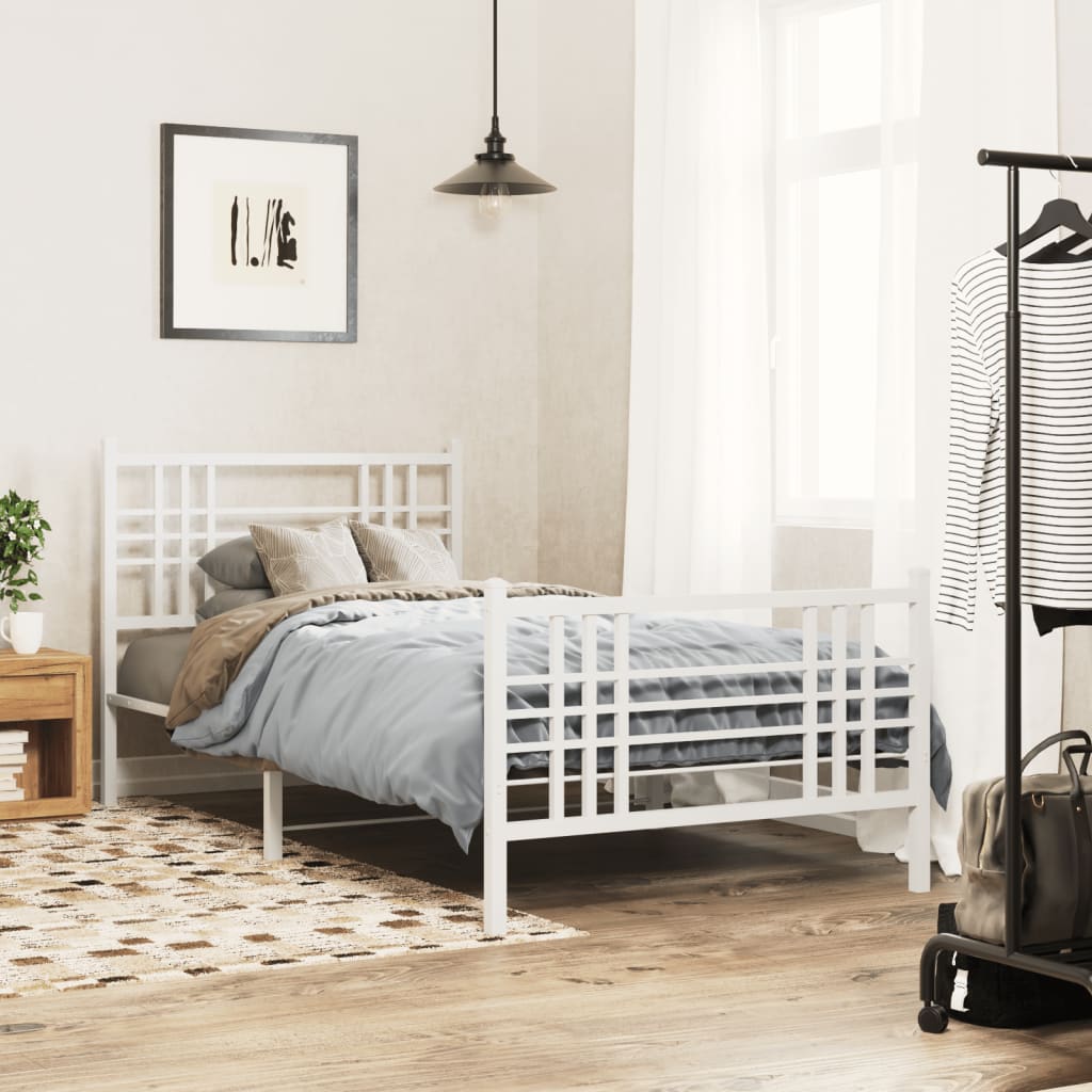 Metal Bed Frame without Mattress with Footboard White 100x190cm