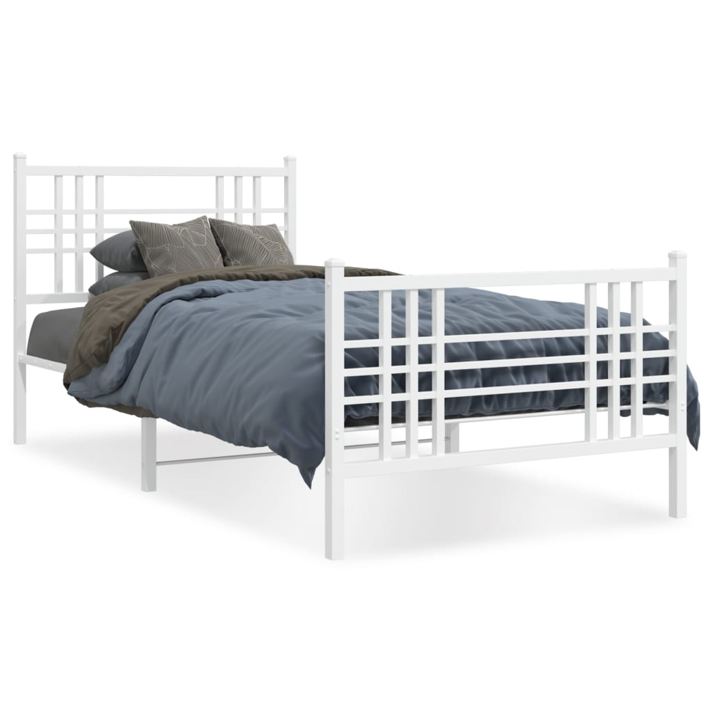 Metal Bed Frame without Mattress with Footboard White 107x203cm