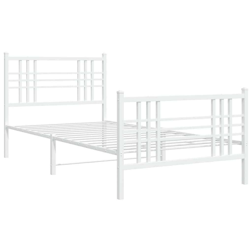 Metal Bed Frame without Mattress with Footboard White 107x203cm
