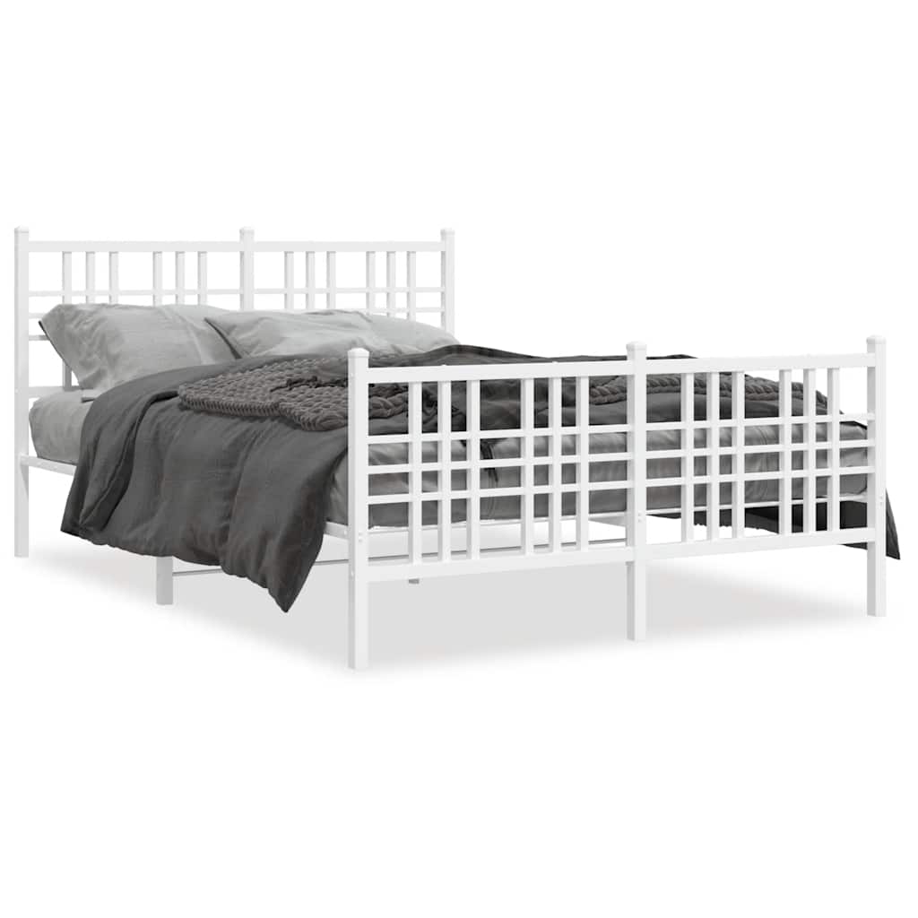 Metal Bed Frame without Mattress with Footboard White 120x190cm