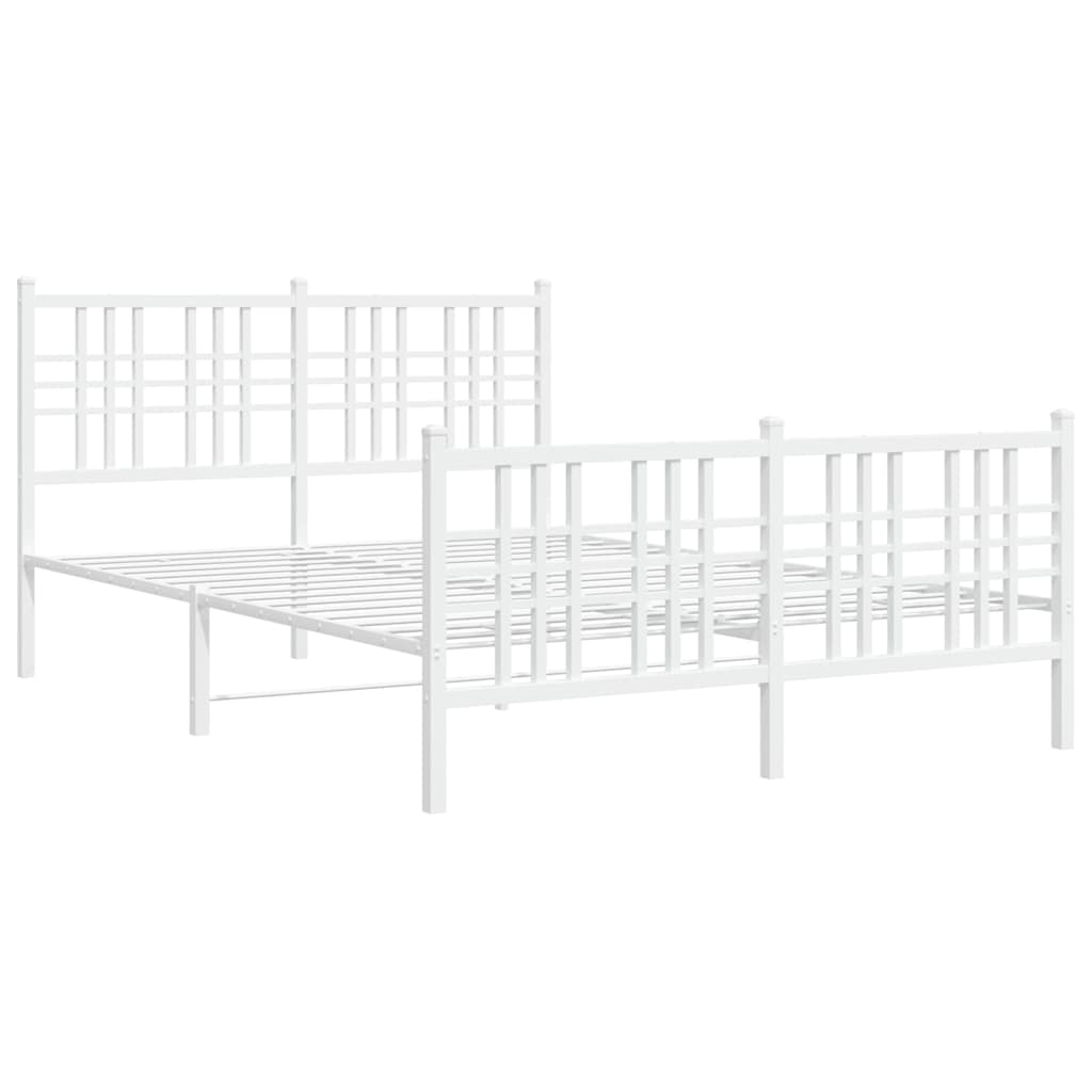Metal Bed Frame without Mattress with Footboard White 120x190cm