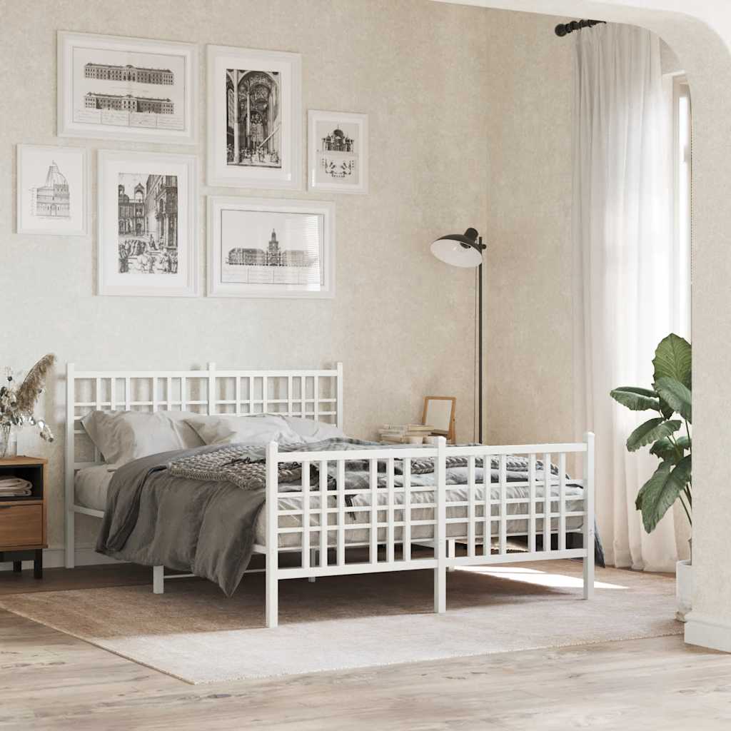 Metal Bed Frame without Mattress with Footboard White 120x190cm
