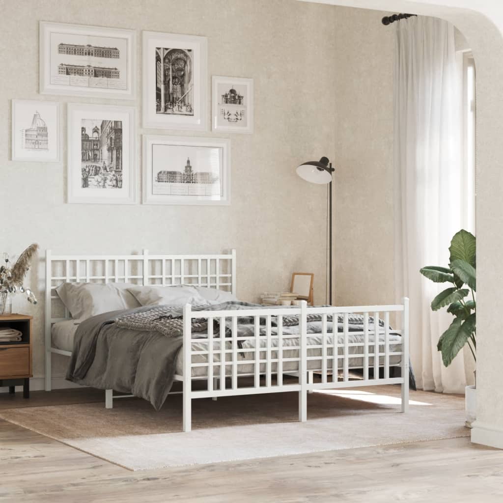 Metal Bed Frame without Mattress with Footboard White 120x200cm