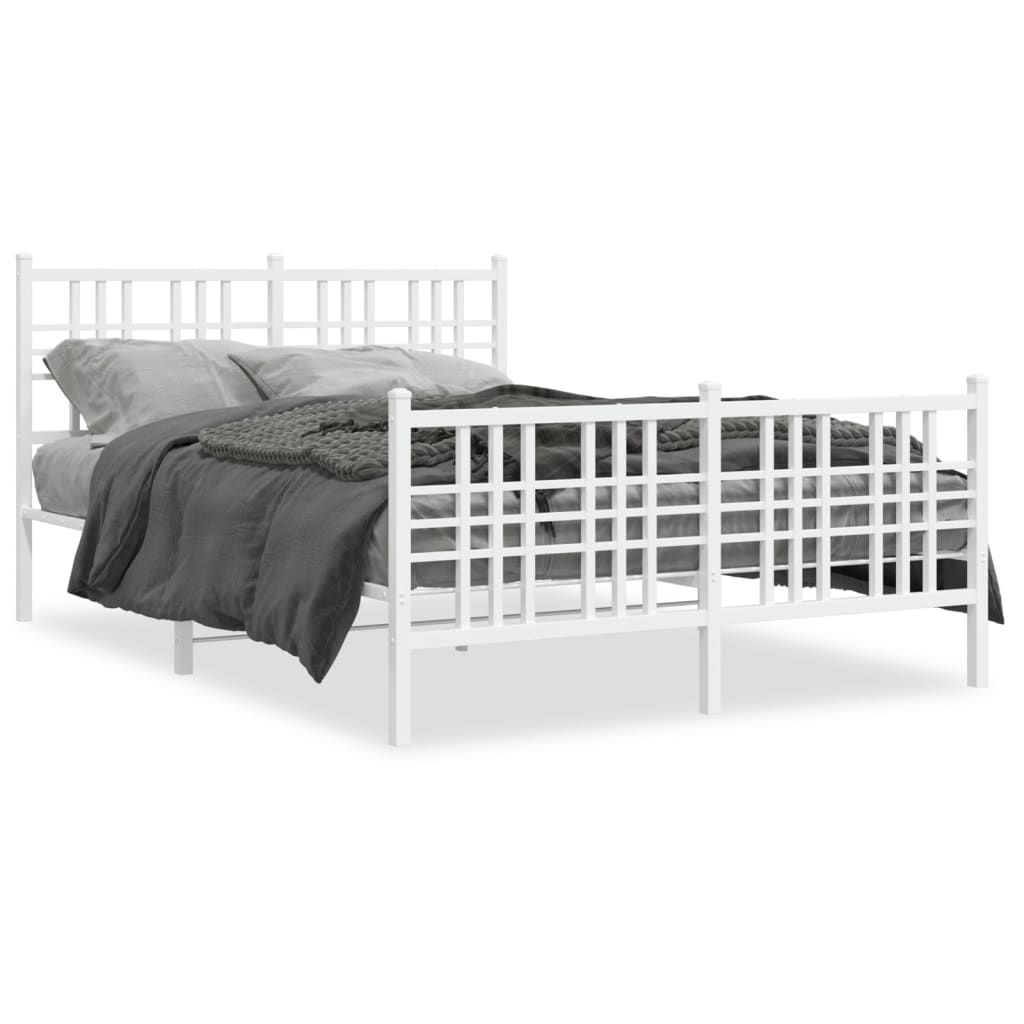 Metal Bed Frame without Mattress with Footboard White 137x190cm