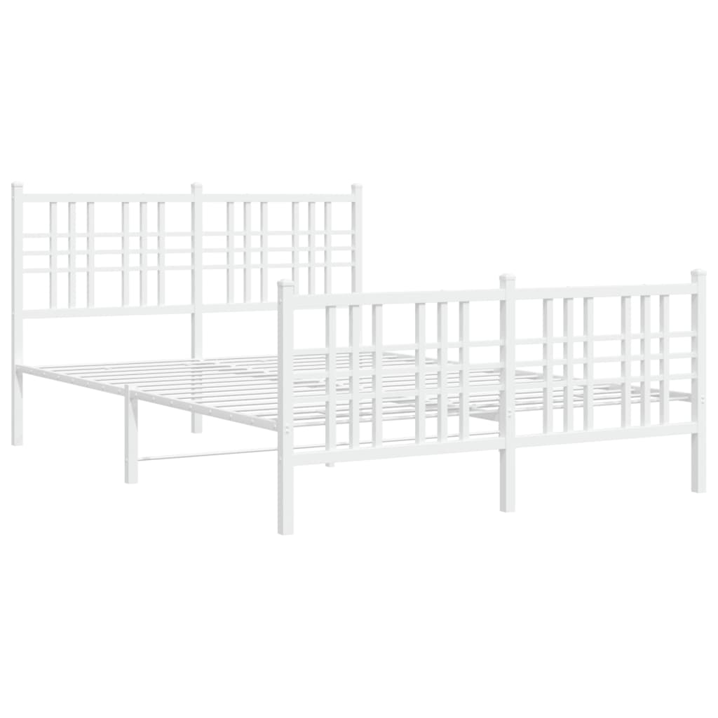 Metal Bed Frame without Mattress with Footboard White 137x190cm