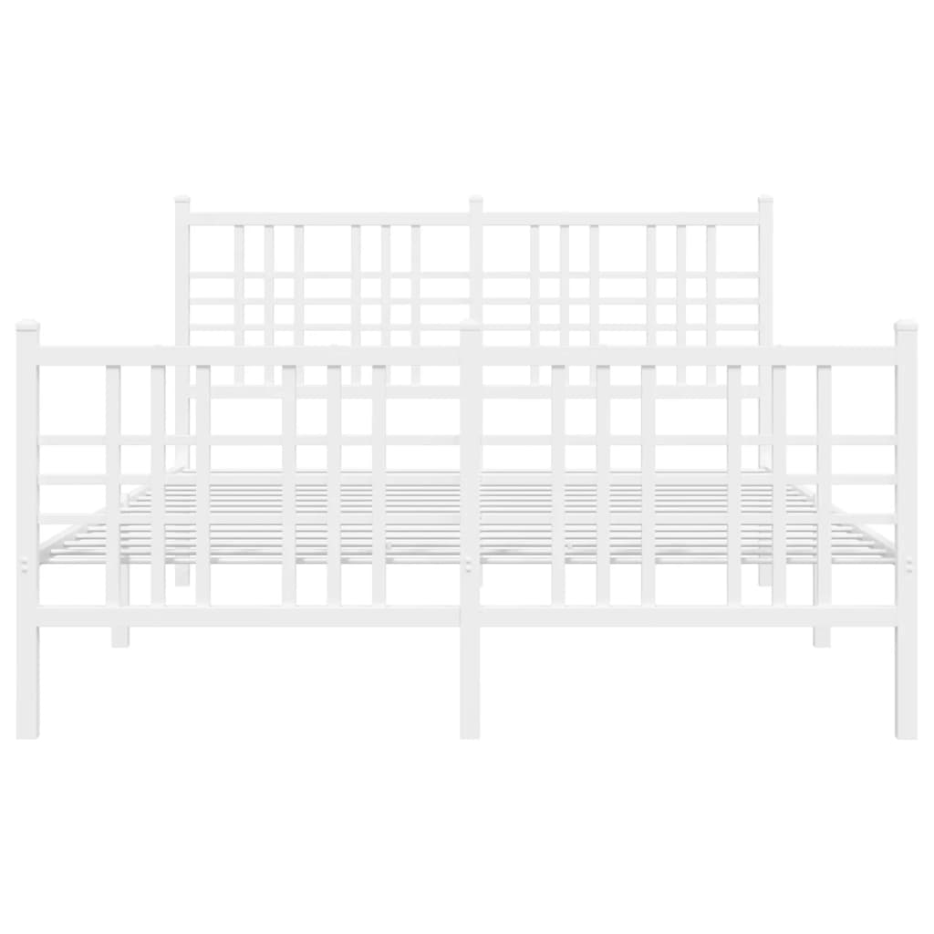 Metal Bed Frame without Mattress with Footboard White 137x190cm
