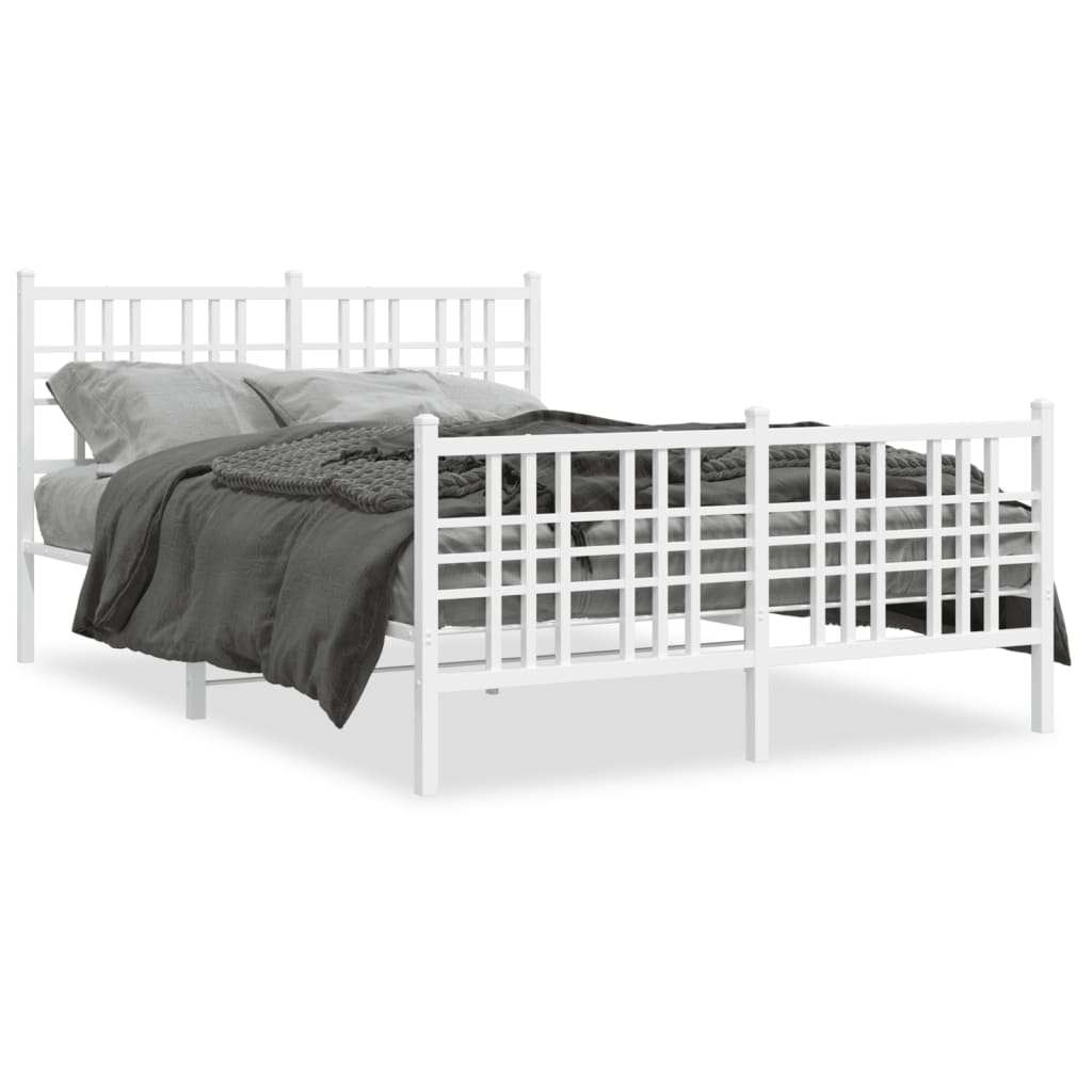 Metal Bed Frame without Mattress with Footboard White 140x200cm