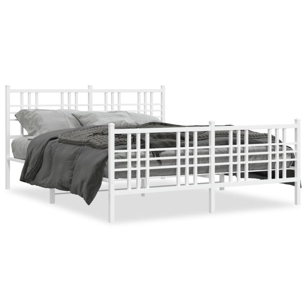 Metal Bed Frame without Mattress with Footboard White 150x200cm