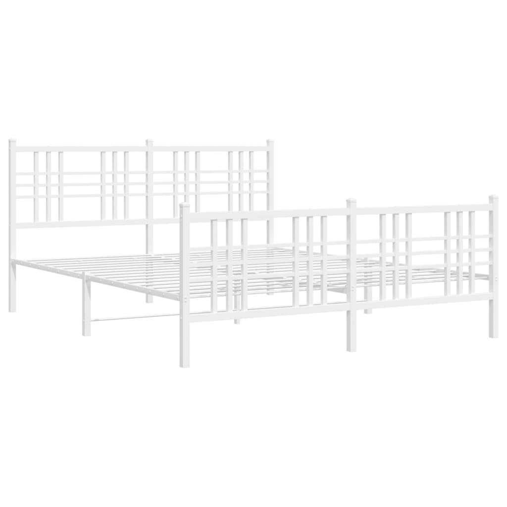 Metal Bed Frame without Mattress with Footboard White 150x200cm