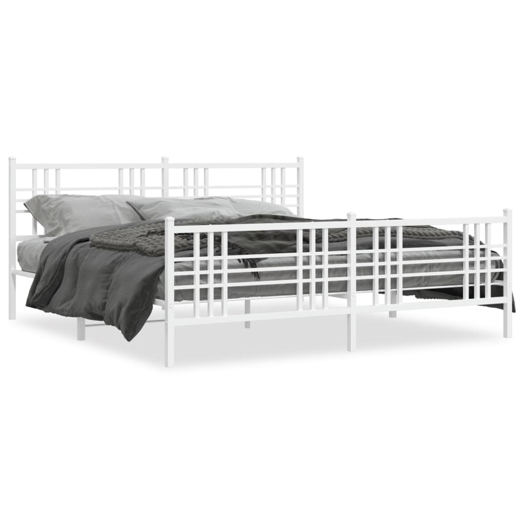 Metal Bed Frame without Mattress with Footboard White 180x200cm