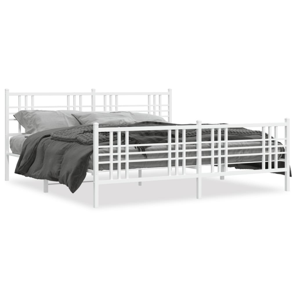 Metal Bed Frame without Mattress with Footboard White 183x213cm