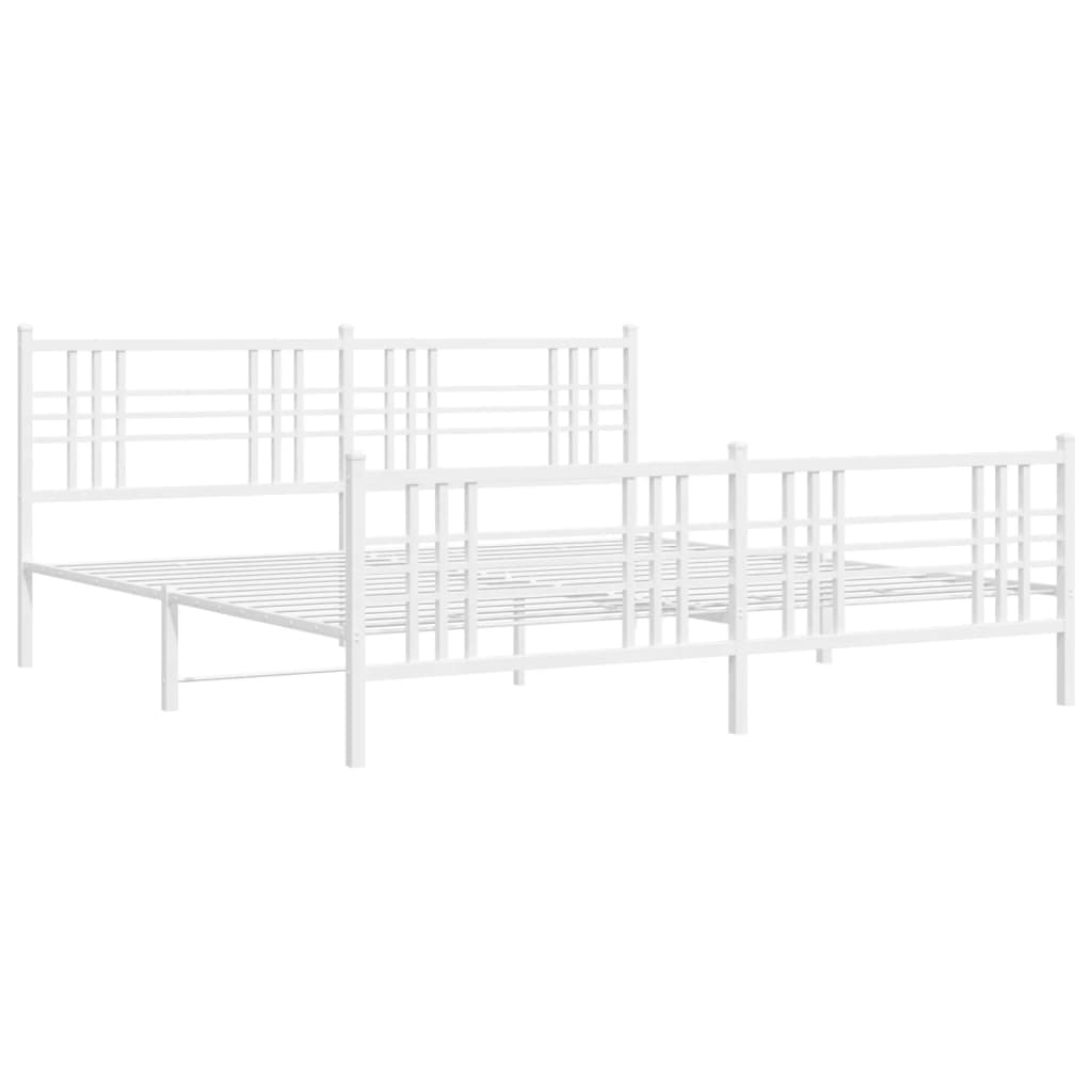 Metal Bed Frame without Mattress with Footboard White 183x213cm