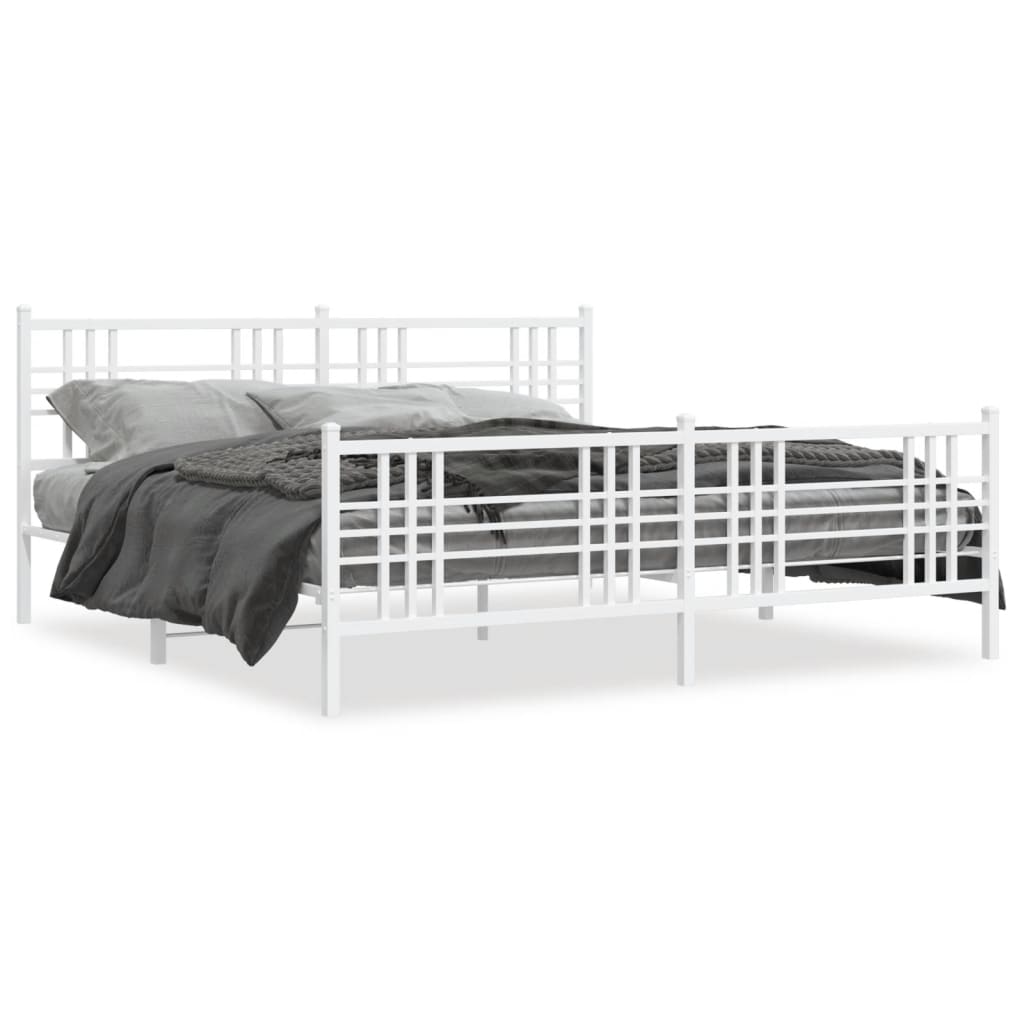Metal Bed Frame without Mattress with Footboard White 193x203cm