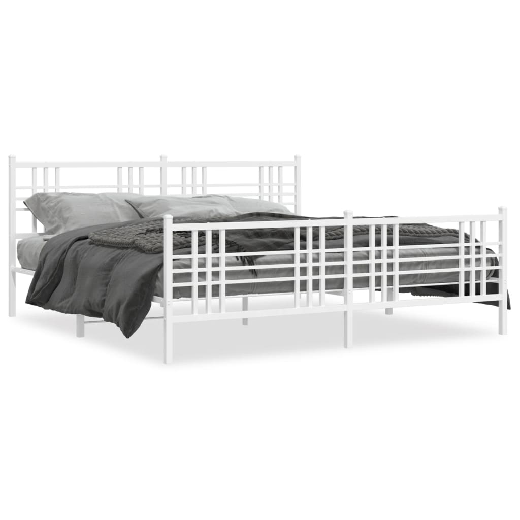 Metal Bed Frame without Mattress with Footboard White 200x200cm