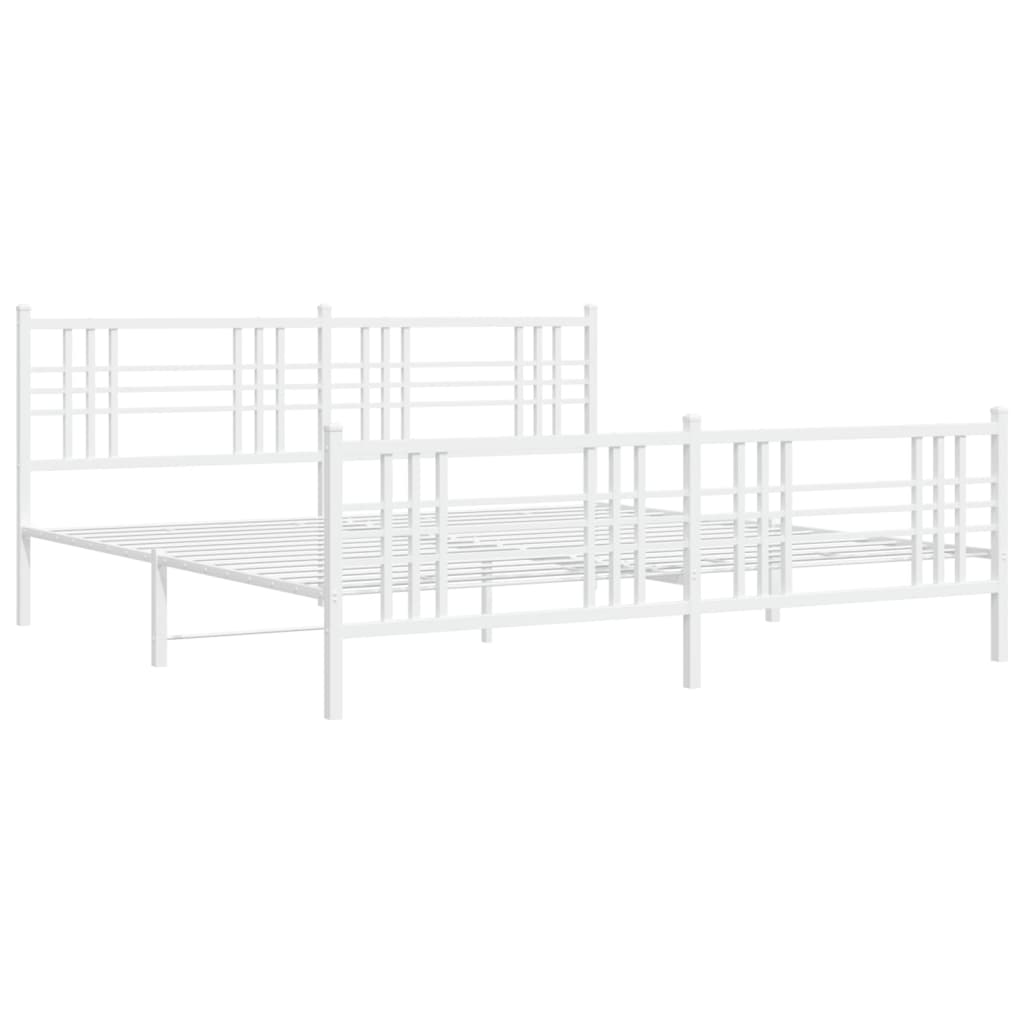 Metal Bed Frame without Mattress with Footboard White 200x200cm