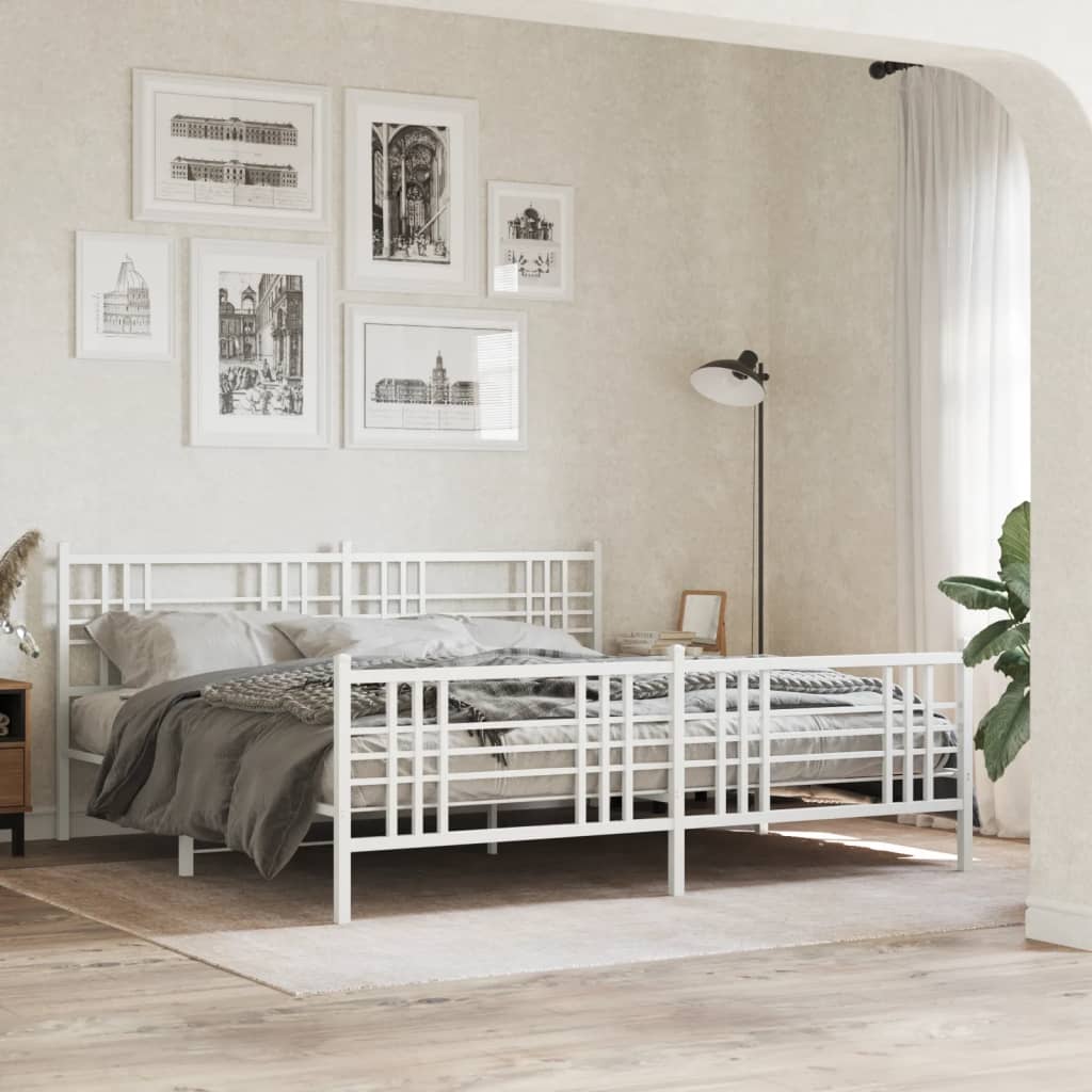 Metal Bed Frame without Mattress with Footboard White 200x200cm