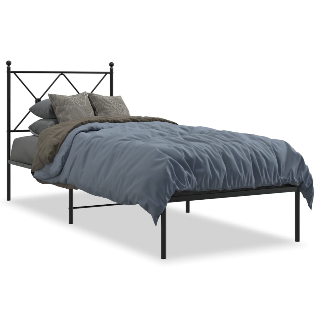 Metal Bed Frame without Mattress with Headboard Black 75x190cm