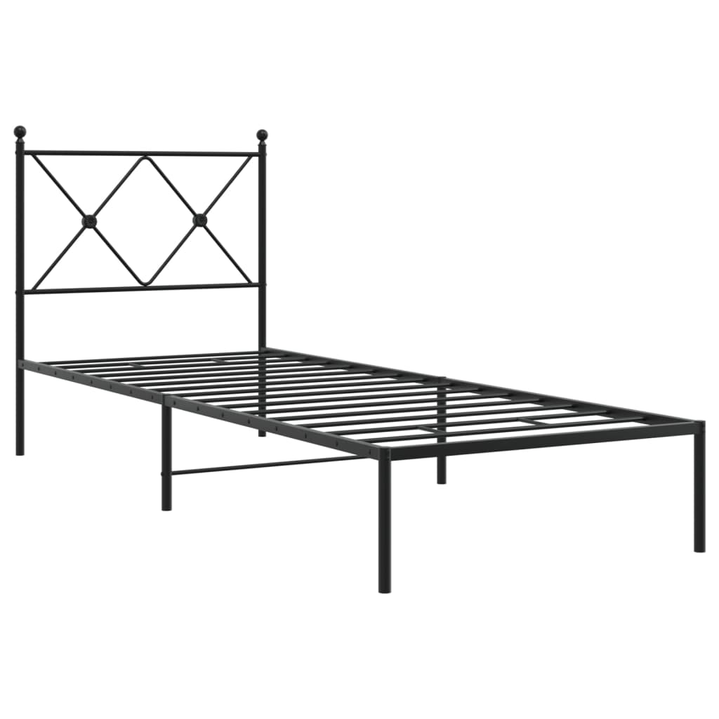 Metal Bed Frame without Mattress with Headboard Black 75x190cm
