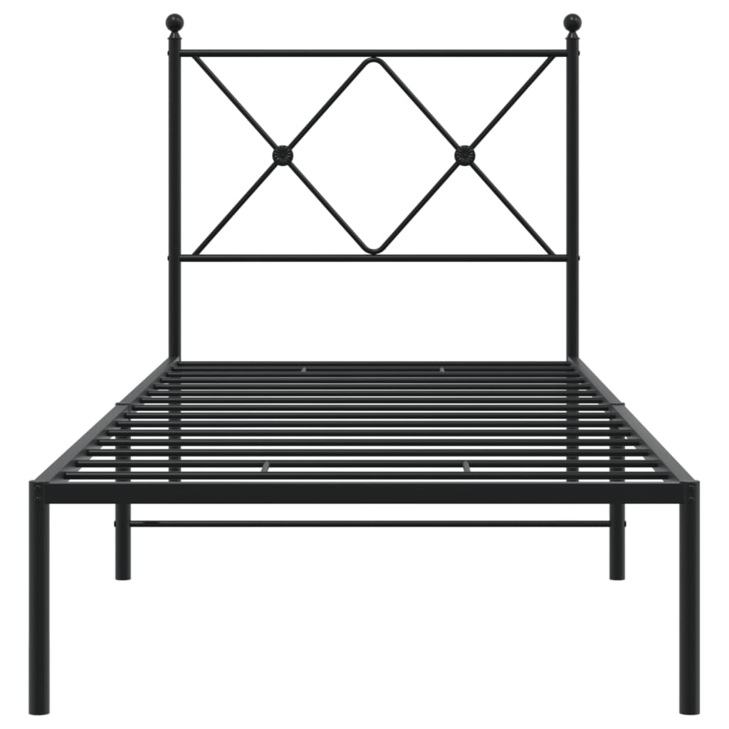 Metal Bed Frame without Mattress with Headboard Black 75x190cm