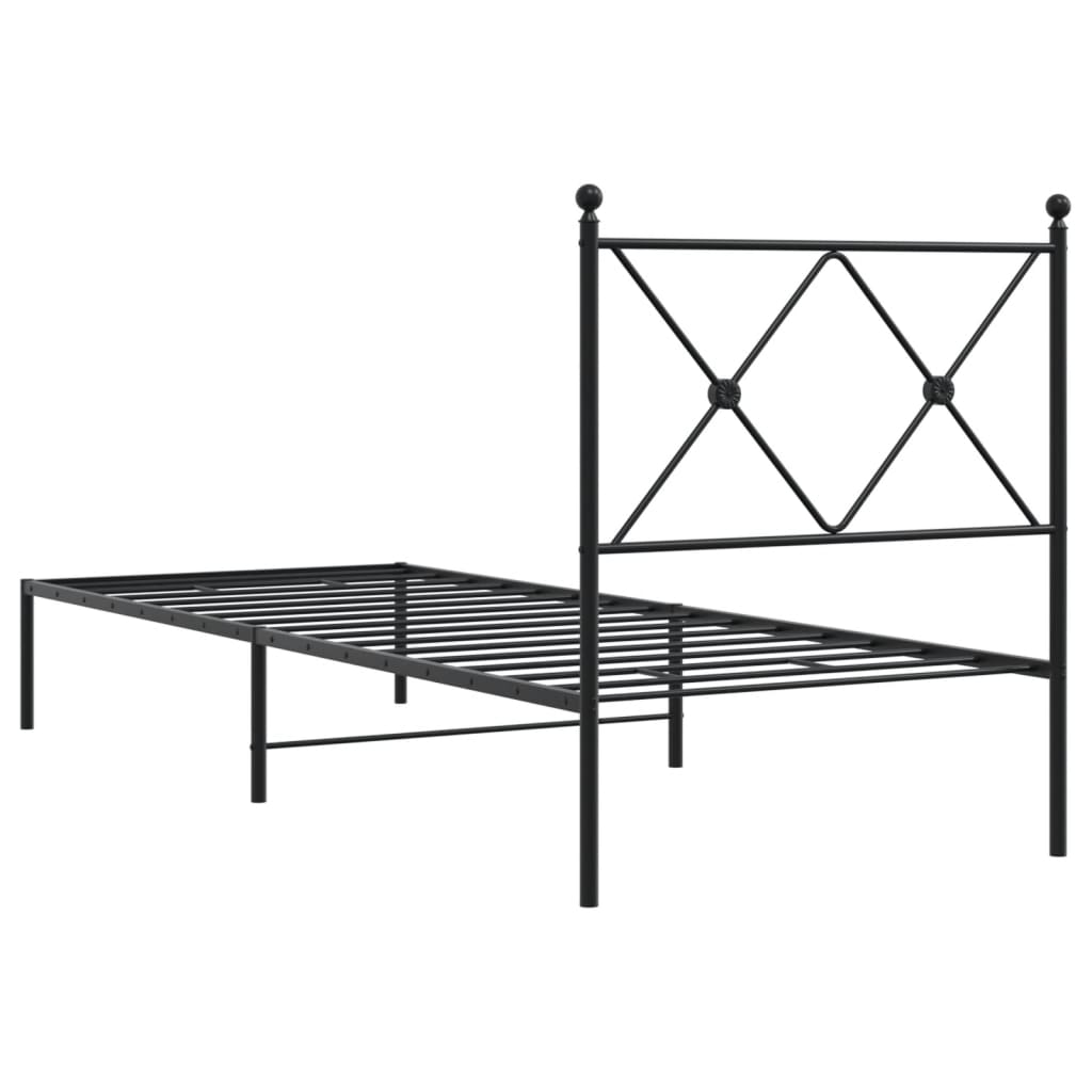 Metal Bed Frame without Mattress with Headboard Black 75x190cm