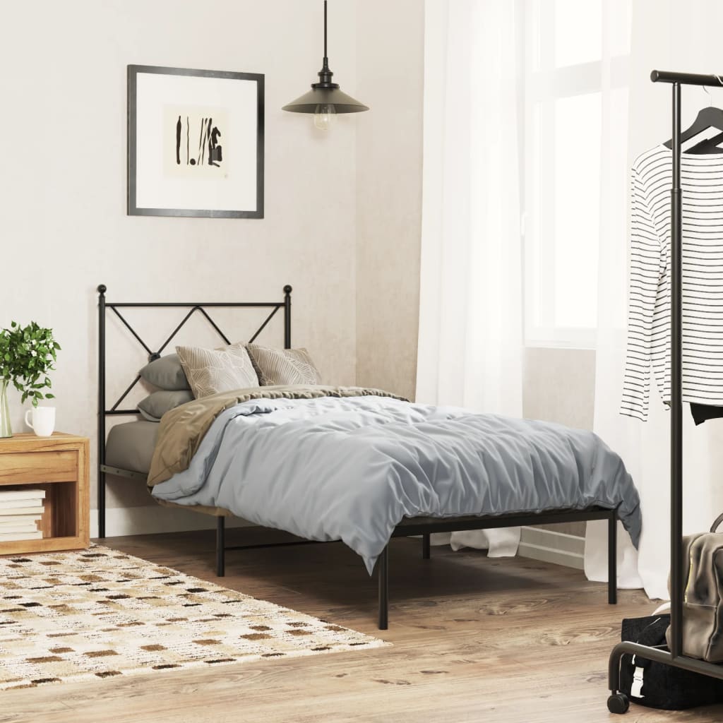 Metal Bed Frame without Mattress with Headboard Black 75x190cm