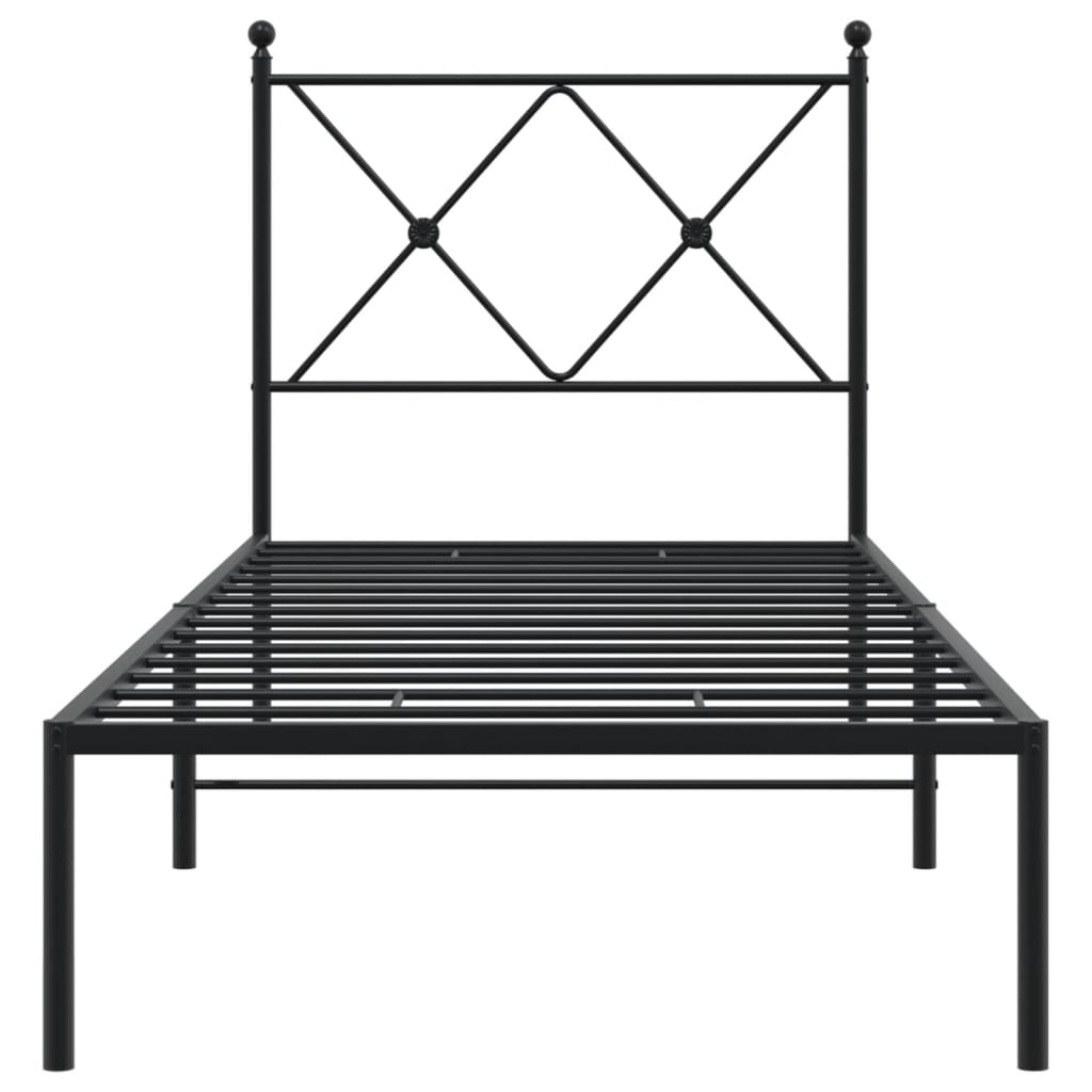 Metal Bed Frame without Mattress with Headboard Black 80x200cm