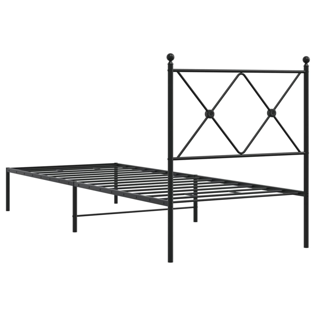 Metal Bed Frame without Mattress with Headboard Black 80x200cm