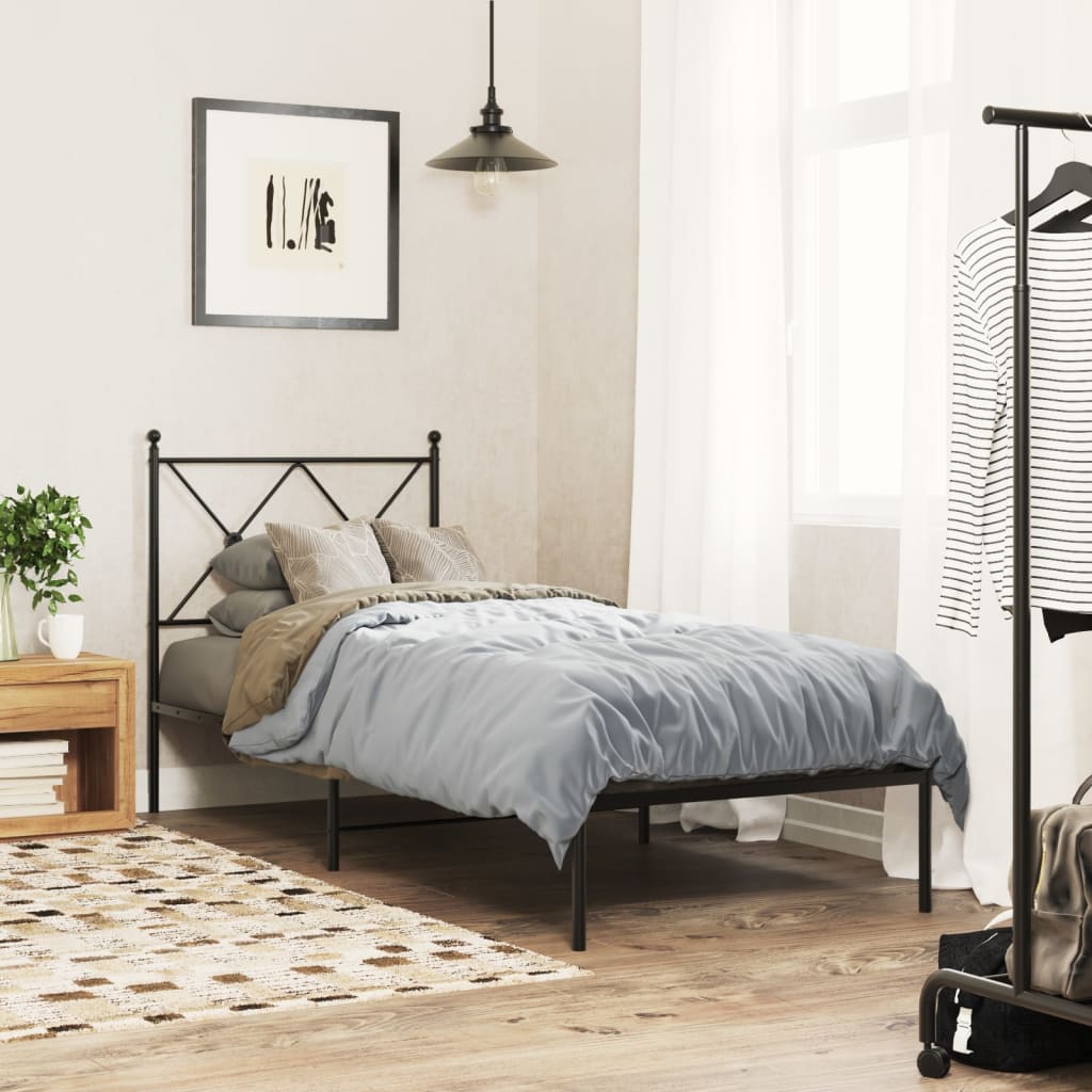 Metal Bed Frame without Mattress with Headboard Black 80x200cm
