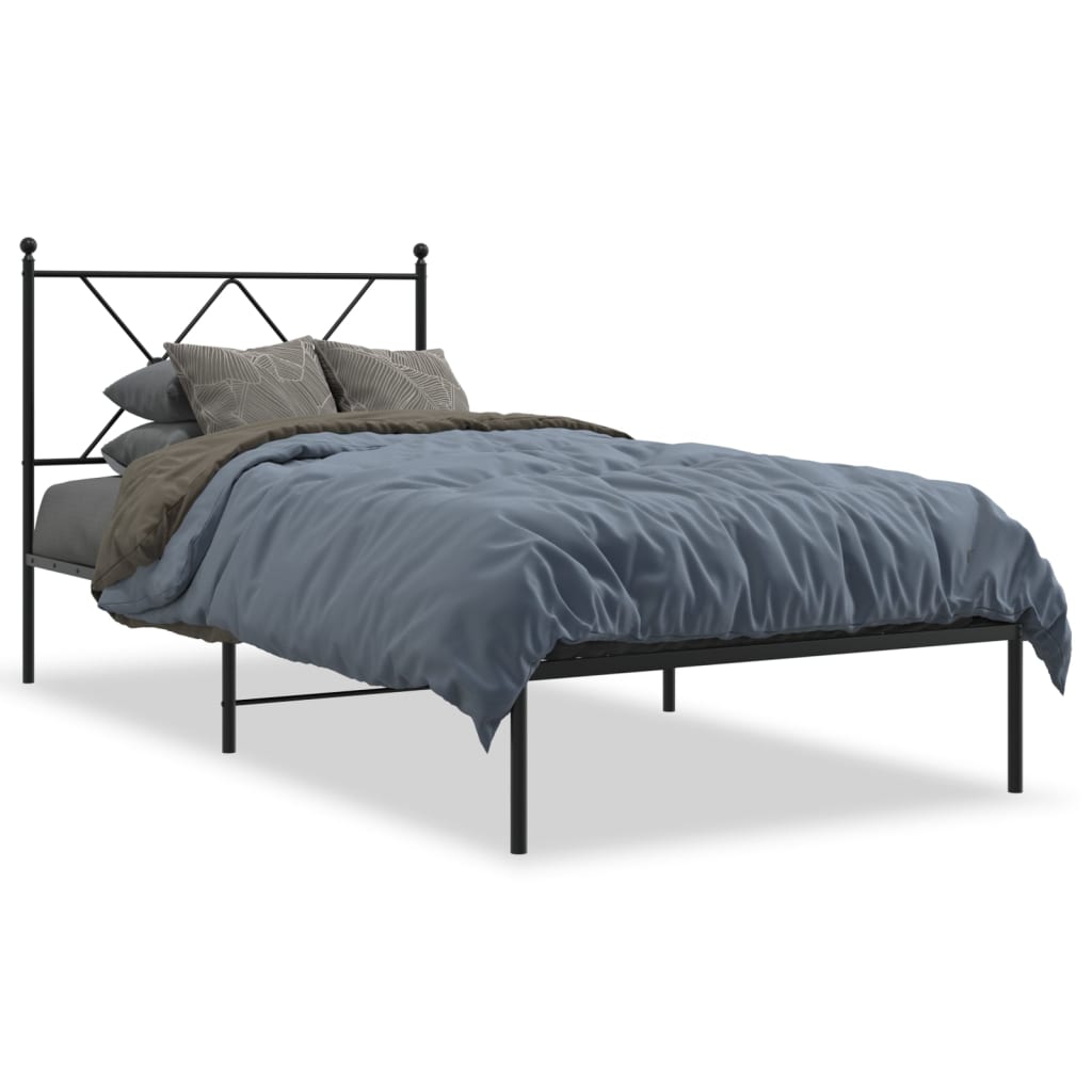 Metal Bed Frame without Mattress with Headboard Black 90x190cm