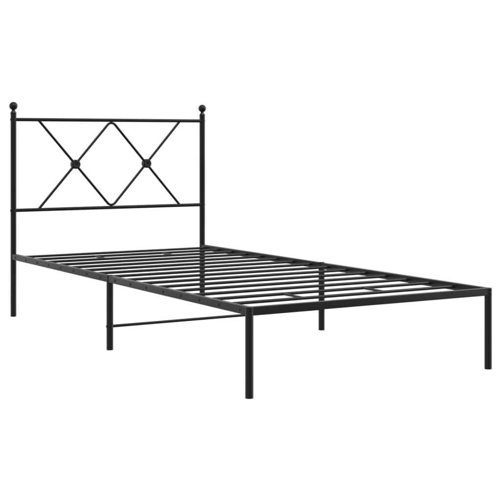 Metal Bed Frame without Mattress with Headboard Black 90x190cm