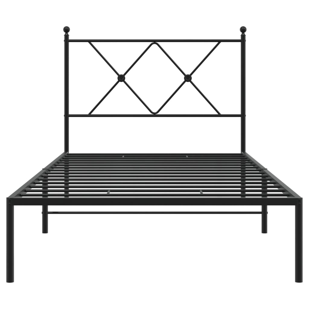 Metal Bed Frame without Mattress with Headboard Black 90x190cm