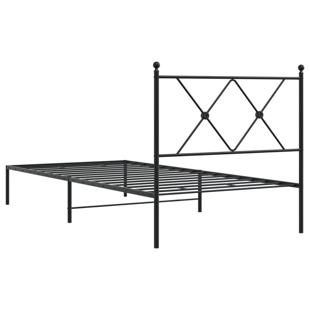 Metal Bed Frame without Mattress with Headboard Black 90x190cm