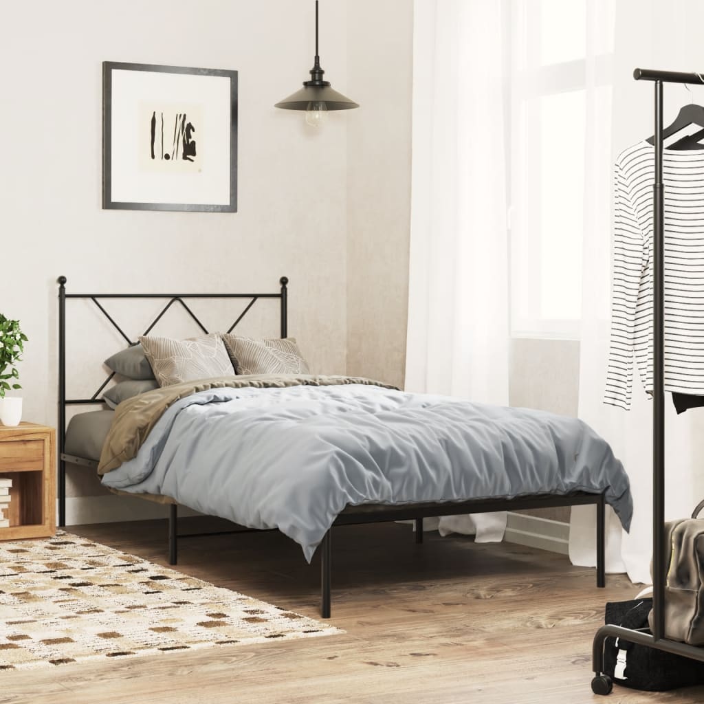 Metal Bed Frame without Mattress with Headboard Black 90x190cm