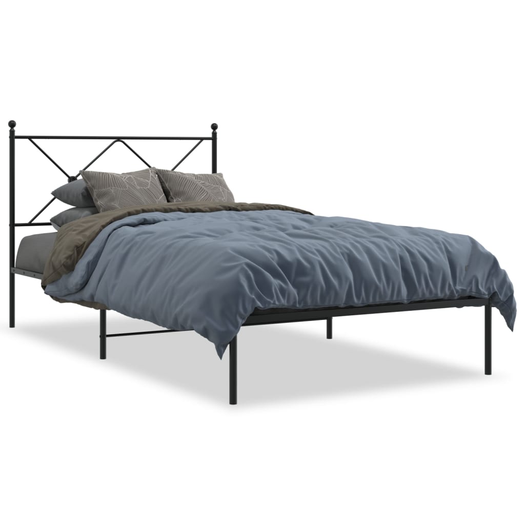 Metal Bed Frame without Mattress with Headboard Black 100x190cm
