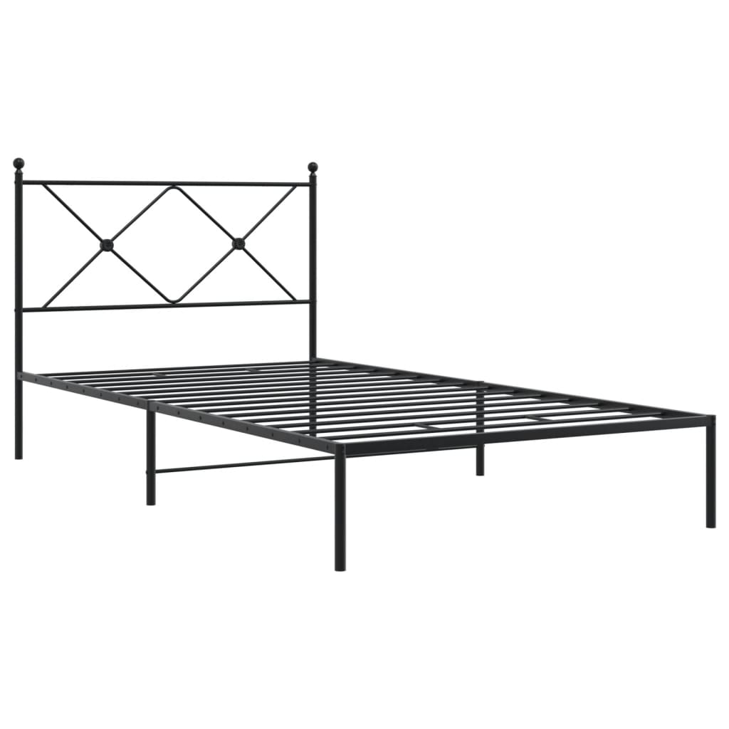 Metal Bed Frame without Mattress with Headboard Black 100x190cm