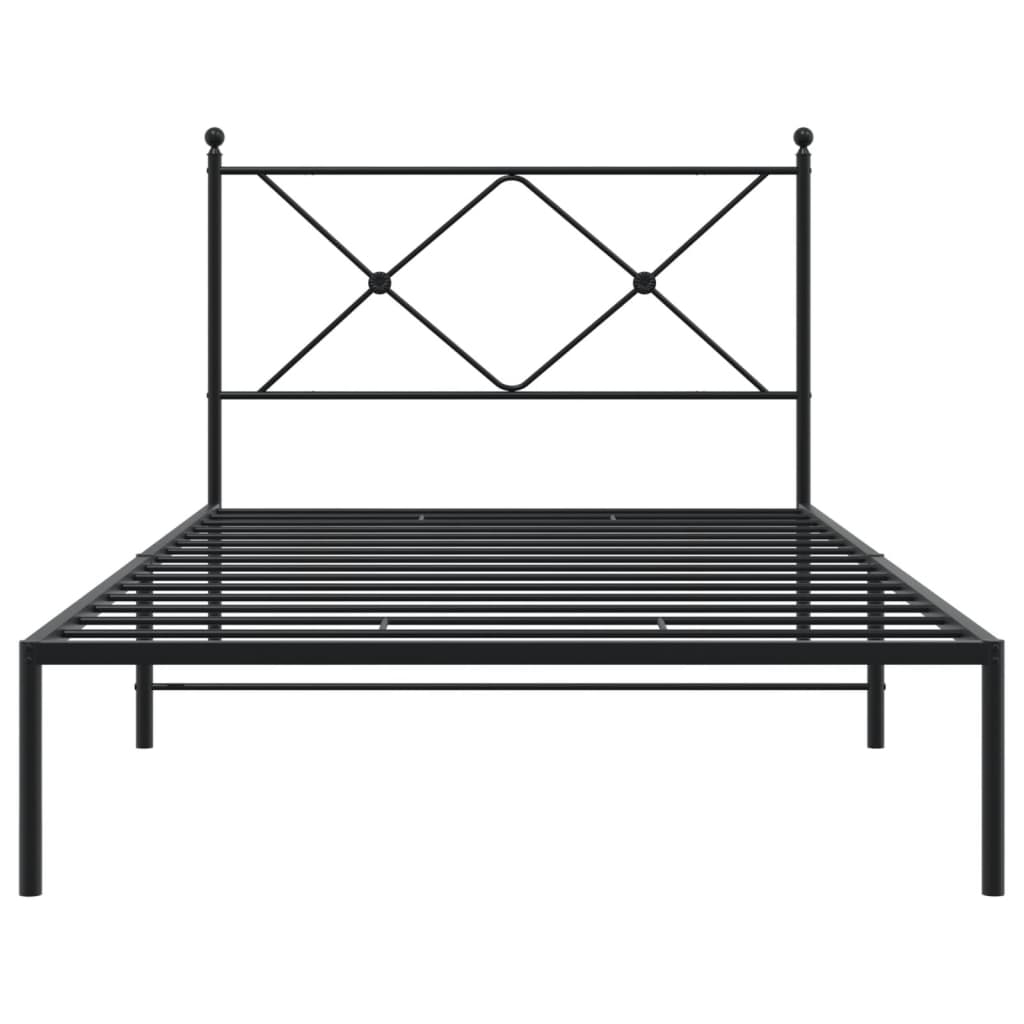 Metal Bed Frame without Mattress with Headboard Black 100x190cm